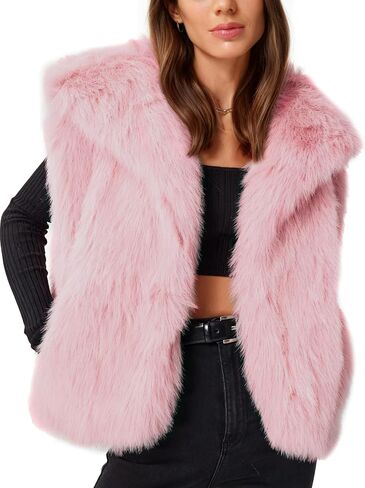 Flygo Womens Faux Fur Vest Fuzzy Lapel Collar Sleeveless Jackets Winter Warm Fluffy Open Front Shaggy Outerwear Vests in Saudi Arabia