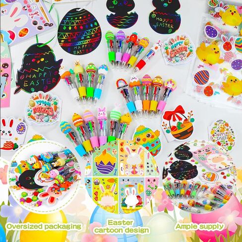 24 Pack Easter Party Favors Classroom Gifts Set with Classic Spring Designs for Teens, Easter Goodie Bags with Notebooks Pens Stickers Tattoos Scratch Art for Classroom Gifts Basket Stuffers in Kuwait