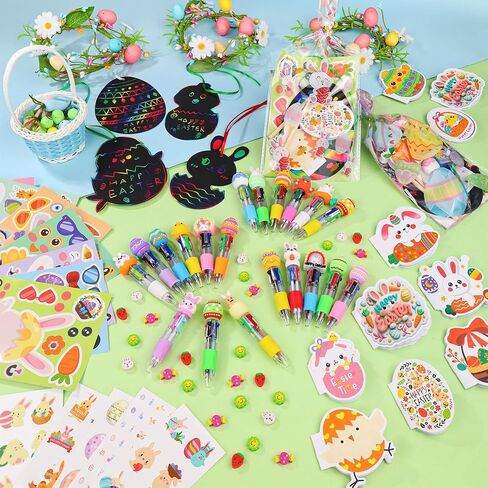 24 Pack Easter Party Favors Classroom Gifts Set with Classic Spring Designs for Teens, Easter Goodie Bags with Notebooks Pens Stickers Tattoos Scratch Art for Classroom Gifts Basket Stuffers in Kuwait