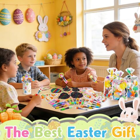 24 Pack Easter Party Favors Classroom Gifts Set with Classic Spring Designs for Teens, Easter Goodie Bags with Notebooks Pens Stickers Tattoos Scratch Art for Classroom Gifts Basket Stuffers in Kuwait