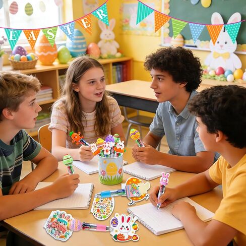 24 Pack Easter Party Favors Classroom Gifts Set with Classic Spring Designs for Teens, Easter Goodie Bags with Notebooks Pens Stickers Tattoos Scratch Art for Classroom Gifts Basket Stuffers in Kuwait