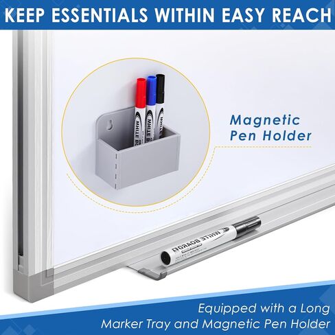 لوح مسح جاف مقاس 60 بوصة × 40 بوصة، لوحة بيضاء كبيرة للجدار مع أقلام تحديد وحامل أقلام مغناطيسي، لغرفة الاجتماعات والمكتب والمدرسة المنزلية in Kuwait