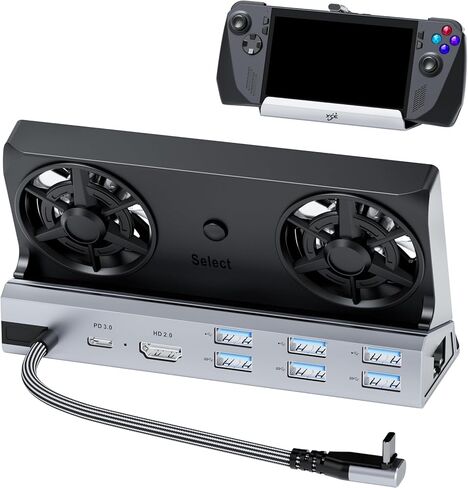 مراوح تبريد مزدوجة 13 في 1 محطة إرساء سطح البخار مع 4K @ 60 هرتز 5 منافذ USB، 1000 ميجابت في الثانية، فتحة SD/TF، ​​USB-C 100 واط PD، محول 40 جيجابت في الثانية لسطح البخار/Rog Ally/Switch/Legion Go in Kuwait