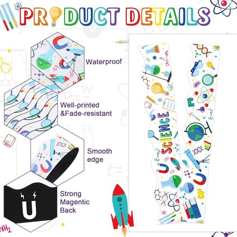 Capoda 24 Pcs Magnetic Science Bulletin Board Border Science Lab Classroom Decoration 11.8 x 2 Inch Scientific Lab Borders White Magnet Decor Trim for Back to School Classroom Scientist Supplies Decor in Saudi Arabia