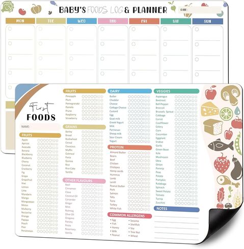 BIROYAL 12"x8" Baby First Food Tracker with Fridge Magnet, 127 Foods Before 1 Checklist Magnet, Reusable Daily Food Log, Magnetic Baby First Foods Chart/Checklist in Saudi Arabia