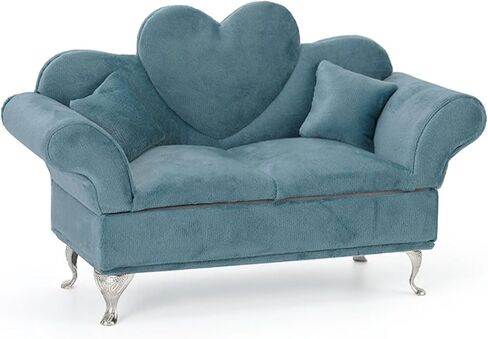 Openable Sofa Jewelry Box, Vintage Miniature Velvet Couch Jewelry Box Earrings Bracelets Rings Storage Box for Dollhouse Accessories(A,Blue) in Kuwait