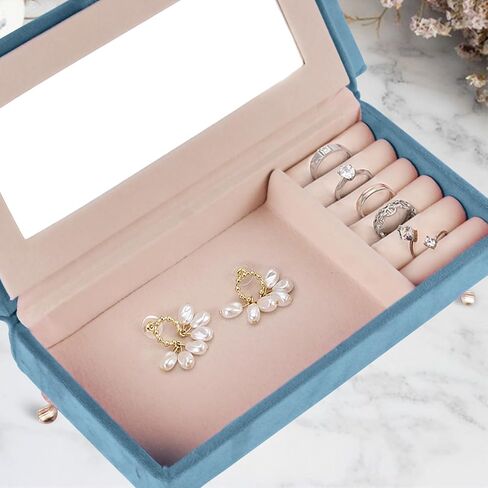 Openable Sofa Jewelry Box, Vintage Miniature Velvet Couch Jewelry Box Earrings Bracelets Rings Storage Box for Dollhouse Accessories(A,Blue) in Saudi Arabia