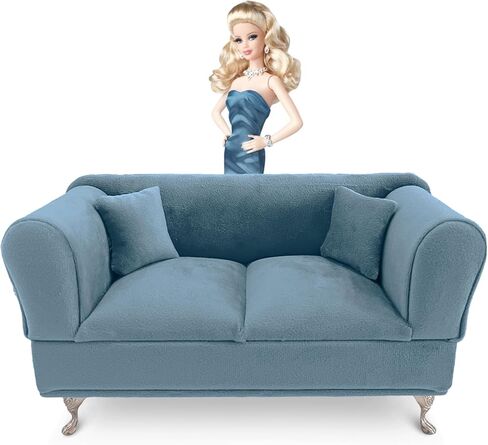 Openable Sofa Jewelry Box, Vintage Miniature Velvet Couch Jewelry Box Earrings Bracelets Rings Storage Box for Dollhouse Accessories(A,Blue) in Saudi Arabia
