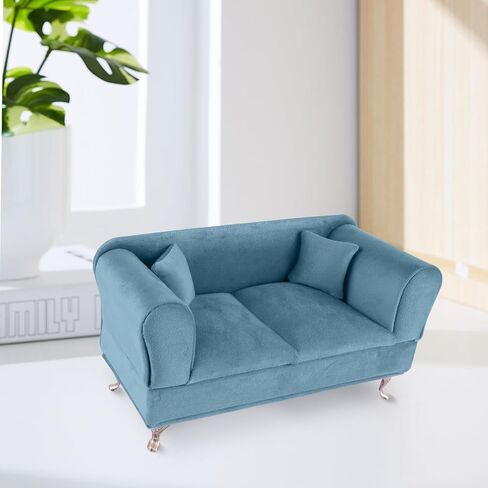 Openable Sofa Jewelry Box, Vintage Miniature Velvet Couch Jewelry Box Earrings Bracelets Rings Storage Box for Dollhouse Accessories(A,Blue) in Saudi Arabia