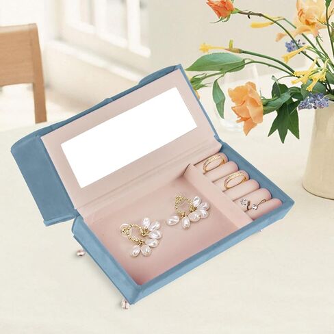 Openable Sofa Jewelry Box, Vintage Miniature Velvet Couch Jewelry Box Earrings Bracelets Rings Storage Box for Dollhouse Accessories(A,Blue) in Saudi Arabia
