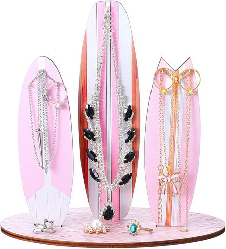 DIVINA VITAE Jewelry Organizer Stand, Cute Coastal Ocean Surfboard Decor, Preppy Beach Themed Room Decor Aesthetic, Coastal Dedroom Decoration Wooden Hawaii Surfer Gift for Teen Girls(Blue) in Saudi Arabia