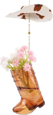 Rear View Mirror Accessories - 3D Pink Wildflower Cowboy Boot Ornament Western Car Charm for Rearview Mirrors Hanging Pendant Auto Interior Decor Country Girl Gifts for Women Cowgirl Birthday in Saudi Arabia
