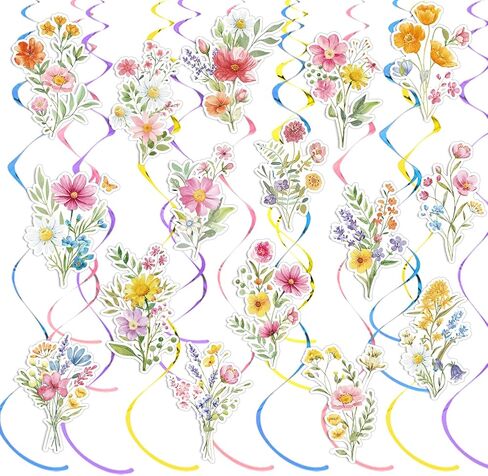 36 Pcs Wildflower Hanging Swirl Decorations Flower Birthday Decorations Floral Hanging Swirls Wildflower Decor for Women Garden Themed Party Wedding Supplies in Kuwait
