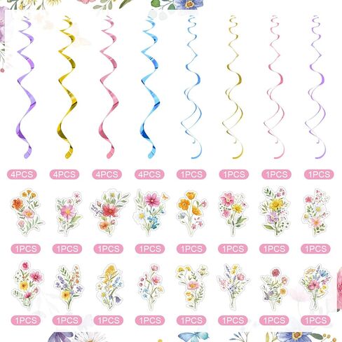 36 Pcs Wildflower Hanging Swirl Decorations Flower Birthday Decorations Floral Hanging Swirls Wildflower Decor for Women Garden Themed Party Wedding Supplies in Kuwait