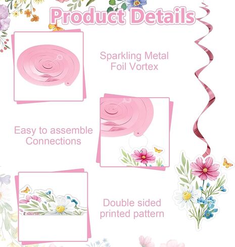 36 Pcs Wildflower Hanging Swirl Decorations Flower Birthday Decorations Floral Hanging Swirls Wildflower Decor for Women Garden Themed Party Wedding Supplies in Kuwait