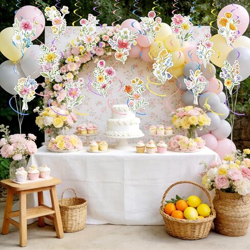36 Pcs Wildflower Hanging Swirl Decorations Flower Birthday Decorations Floral Hanging Swirls Wildflower Decor for Women Garden Themed Party Wedding Supplies in Kuwait