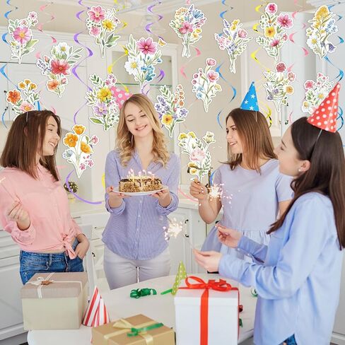 36 Pcs Wildflower Hanging Swirl Decorations Flower Birthday Decorations Floral Hanging Swirls Wildflower Decor for Women Garden Themed Party Wedding Supplies in Kuwait