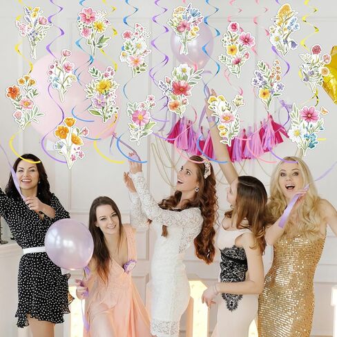 36 Pcs Wildflower Hanging Swirl Decorations Flower Birthday Decorations Floral Hanging Swirls Wildflower Decor for Women Garden Themed Party Wedding Supplies in Kuwait