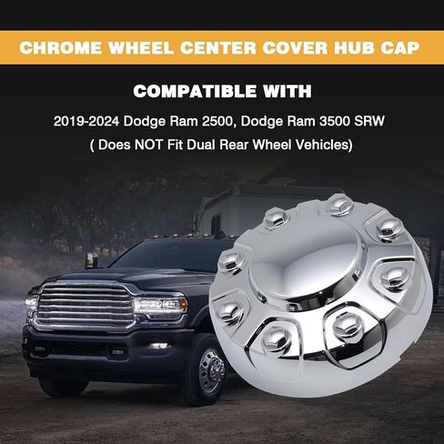 Chrome Wheel Center Cover Hub Cap Compatible with Dodge Ram 2500 3500 SRW 2019-2024, Chrome Hub Cap Replacement for 6PG02SZ0AB 6PG02SZ0AC 68636895AA in Kuwait