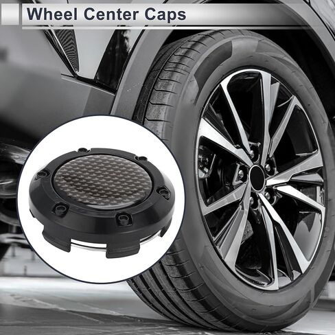 4 Pc Universal Wheel Center Caps Hub Caps Rim Center Caps OD: 66mm / 2.60" Black Plastic for Ford for Chevy with Brown Carbon Fiber Pattern Sticker in Saudi Arabia