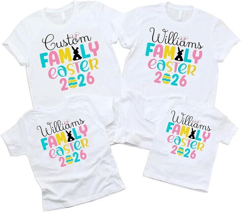 2026 Easter Colorful Custom Family Name Matching T-Shirt, Family Easter Holiday Matching T-Shirts, Cute Rabbit Bunny Tail Ears Family Tee, Birthday, Vacation Matching Tshirt, Gift for Family Members in Saudi Arabia