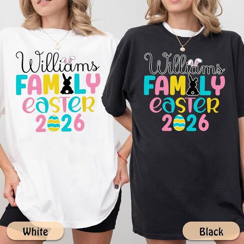 2026 Easter Colorful Custom Family Name Matching T-Shirt, Family Easter Holiday Matching T-Shirts, Cute Rabbit Bunny Tail Ears Family Tee, Birthday, Vacation Matching Tshirt, Gift for Family Members in Saudi Arabia