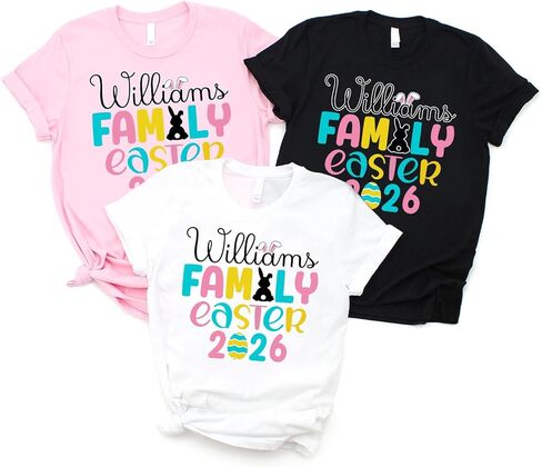2026 Easter Colorful Custom Family Name Matching T-Shirt, Family Easter Holiday Matching T-Shirts, Cute Rabbit Bunny Tail Ears Family Tee, Birthday, Vacation Matching Tshirt, Gift for Family Members in Saudi Arabia