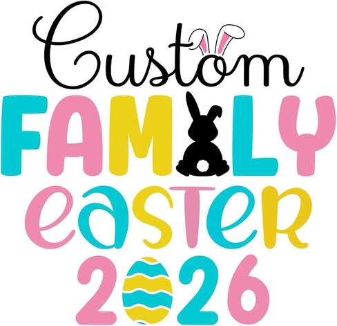 2026 Easter Colorful Custom Family Name Matching T-Shirt, Family Easter Holiday Matching T-Shirts, Cute Rabbit Bunny Tail Ears Family Tee, Birthday, Vacation Matching Tshirt, Gift for Family Members in Saudi Arabia