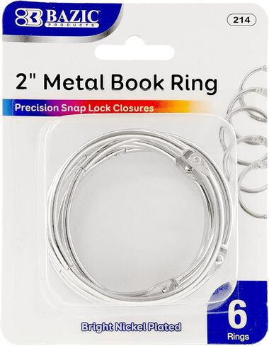 BAZIC Products Loose Leaf Binder Ring 2", Book Rings Binder Rings, Nickel Plated Steel Metal Ring for Flash Cards, Index Card, Keychain (6/Pack), 1-Pack in Saudi Arabia