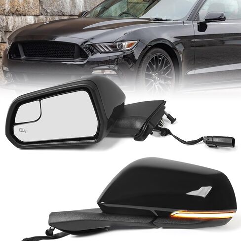 مرآة طاقة جانبية للسائق الأيسر تناسب مرآة باب Ford Mustang 2015-2023 مع زجاج النقطة العمياء، استبدال مباشر (3 دبابيس، أسود) in Saudi Arabia