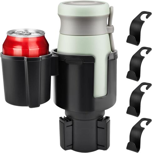 1 حزمة حامل أكواب السيارة المتوسع 2 في 1 محول مع قاعدة قابلة للتوسيع، خطاف مسند رأس مقعد السيارة 4 عبوات منظم تخزين شماعات يناسب سيارة السيارة العالمية in Kuwait