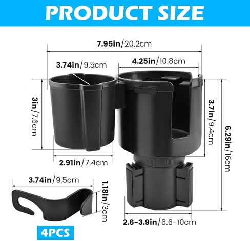 1 حزمة حامل أكواب السيارة المتوسع 2 في 1 محول مع قاعدة قابلة للتوسيع، خطاف مسند رأس مقعد السيارة 4 عبوات منظم تخزين شماعات يناسب سيارة السيارة العالمية in Kuwait