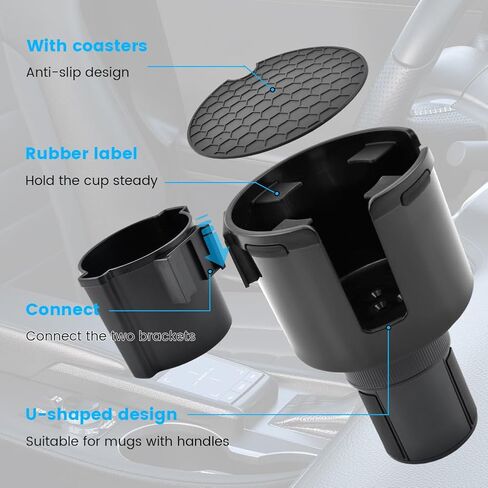 1 حزمة حامل أكواب السيارة المتوسع 2 في 1 محول مع قاعدة قابلة للتوسيع، خطاف مسند رأس مقعد السيارة 4 عبوات منظم تخزين شماعات يناسب سيارة السيارة العالمية in Kuwait