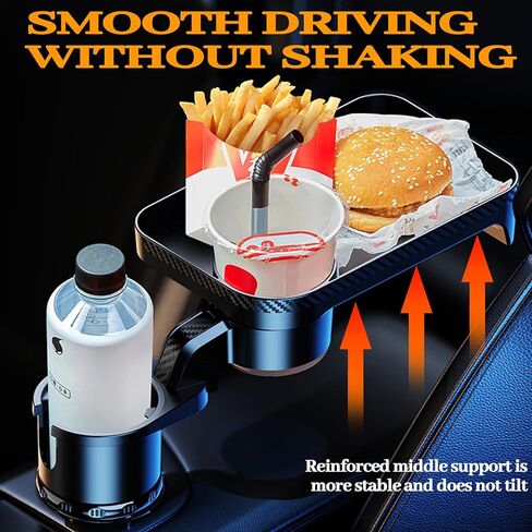 360° Rotatable Car Cup Holder Expander Tray - Adjustable Auto Food Table Desk with Anti-Slip Base, Universal Fit for Front & Back Seat, Holds Snacks, Phones, Drinks (18kg Load Capacity) in Kuwait