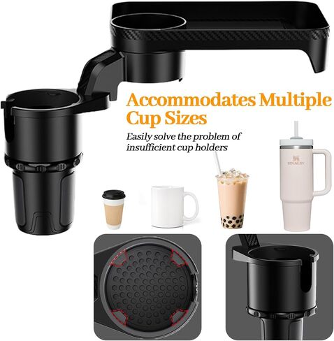 360° Rotatable Car Cup Holder Expander Tray - Adjustable Auto Food Table Desk with Anti-Slip Base, Universal Fit for Front & Back Seat, Holds Snacks, Phones, Drinks (18kg Load Capacity) in Kuwait