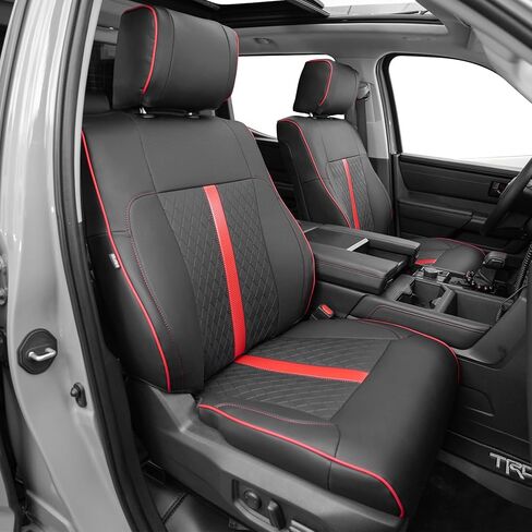 Fit For Toyota Tundra Crewmax Cab & Double Cab Sr Sr5 2022 2023 2024 2025 2026 Custom Car Seat Covers ,Full Covered Faux Leather Waterproof Seat Covers For Trucks,Car Seat Protector Full Set-Black&Red in Saudi Arabia