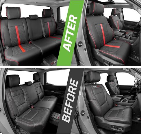 Fit For Toyota Tundra Crewmax Cab & Double Cab Sr Sr5 2022 2023 2024 2025 2026 Custom Car Seat Covers ,Full Covered Faux Leather Waterproof Seat Covers For Trucks,Car Seat Protector Full Set-Black&Red in Saudi Arabia