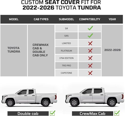 Fit For Toyota Tundra Crewmax Cab & Double Cab Sr Sr5 2022 2023 2024 2025 2026 Custom Car Seat Covers ,Full Covered Faux Leather Waterproof Seat Covers For Trucks,Car Seat Protector Full Set-Black&Red in Saudi Arabia