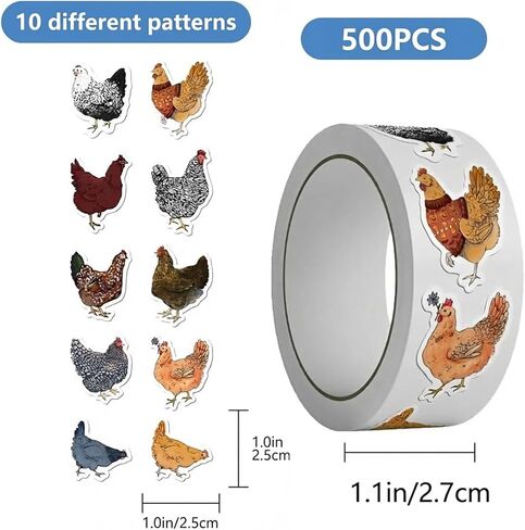 500Pcs Cute Cartoon Chicken Stickers - 1Inch Round Self Adhesive Stickers, Aesthetic Water Bottle Stickers, Envelope Seal Labels, Gift Decor Paster for Scrapbooking, Laptops in Kuwait