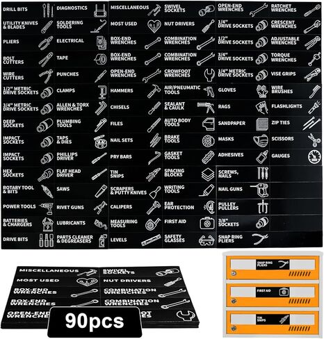 90 PCS Magnetic Toolbox Labels – 3.5"x1" Large Tool Box Stickers,Strong Magnets for Tools Chest Drawer Organization – Fits U.S. General Tool Box Accessories & All Steel Tools Cabinets in Saudi Arabia