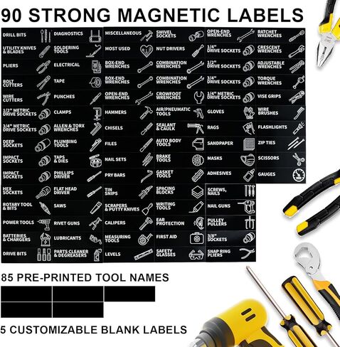 90 PCS Magnetic Toolbox Labels – 3.5"x1" Large Tool Box Stickers,Strong Magnets for Tools Chest Drawer Organization – Fits U.S. General Tool Box Accessories & All Steel Tools Cabinets in Saudi Arabia