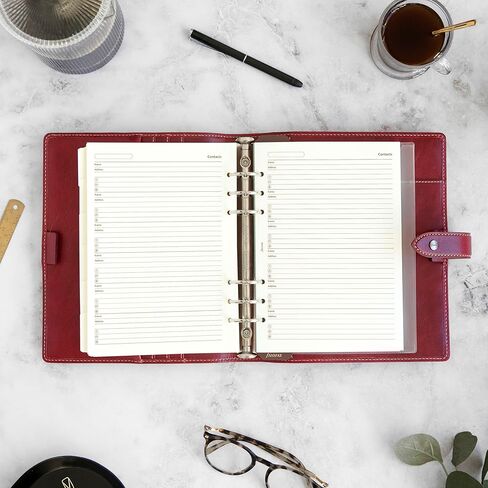 منظم Filofax Malden، مقاس A5، عنابي - ملموس، جلد جاموس محبب بالكامل، ست حلقات، حشوة من القطن الكريمي لعرض الأسبوع، متعدد اللغات (C021703) in Saudi Arabia
