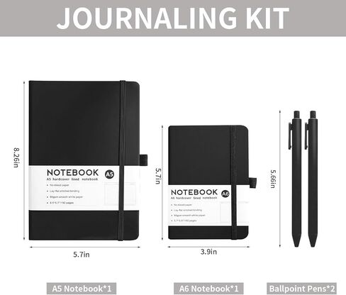 مجموعة 4 قطع من دفاتر الملاحظات اليومية مع أقلام A5 A6 مبطنة بالجلد بغلاف مقوى دفتر تنفيذي للرجال والنساء مجلة يومية، لمحامي مكتب الأعمال باللون الأسود in Kuwait