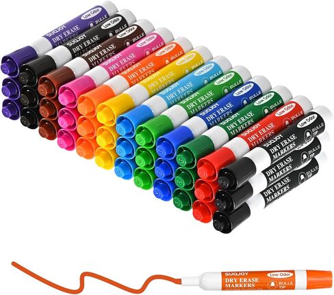 علامات المسح الجاف، علامات السبورة ذات الرأس الرصاصي، علامات جافة سميكة منخفضة الرائحة، 36 مجموعة و4 ألوان متنوعة للفصول الدراسية والمكتب والاستخدام المنزلي in Kuwait