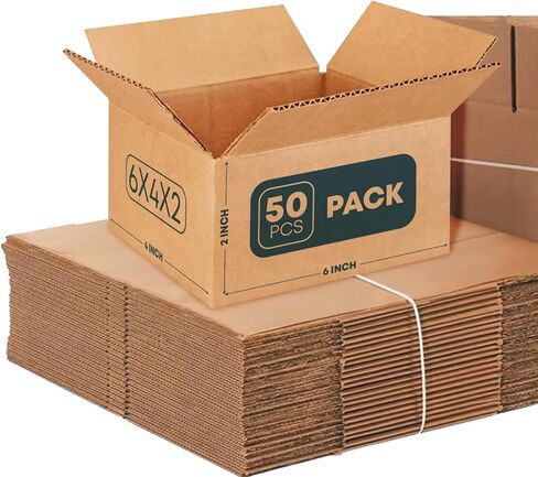 صناديق الشحن (6 بوصة طول × 4 بوصة عرض × 3 بوصة ارتفاع، عبوة 50) | صناديق بريد من الورق المقوى المموج للشركات الصغيرة والتعبئة والتغليف in Kuwait