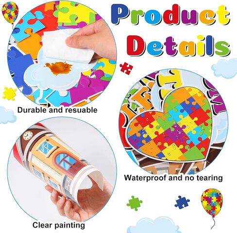 162 Pcs Autism Bulletin Board Puzzle Pieces Classroom Decor Everyday is an Adventure Hot Air Balloons Cutouts for Autism Awareness Window Wall Door Blackboard Party Supplies in Kuwait