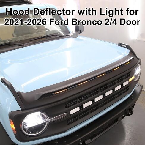 منحرف غطاء محرك السيارة من Bug Shield مع ضوء لسيارة Ford Bronco 2021-2024 2/4 باب كهرمان خفيف منحرف غطاء محرك السيارة in Kuwait