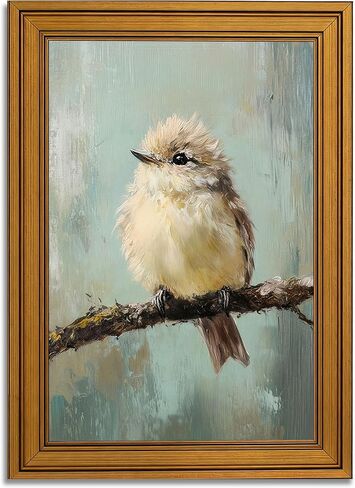 Vintage Gold Framed Bird Canvas Wall Art Bird Beige Sparrow painting Picture Wall Decor Sparrow on Branch Posters Prints Artwork for Living Room Bedroom Kitchen Home Decoration 9x11in in Saudi Arabia