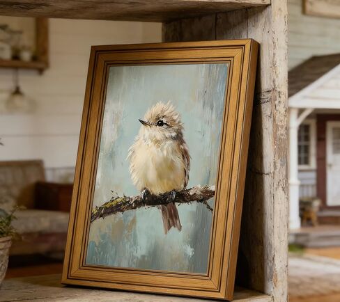 Vintage Gold Framed Bird Canvas Wall Art Bird Beige Sparrow painting Picture Wall Decor Sparrow on Branch Posters Prints Artwork for Living Room Bedroom Kitchen Home Decoration 9x11in in Saudi Arabia
