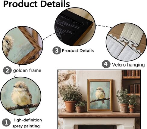 Vintage Gold Framed Bird Canvas Wall Art Bird Beige Sparrow painting Picture Wall Decor Sparrow on Branch Posters Prints Artwork for Living Room Bedroom Kitchen Home Decoration 9x11in in Saudi Arabia